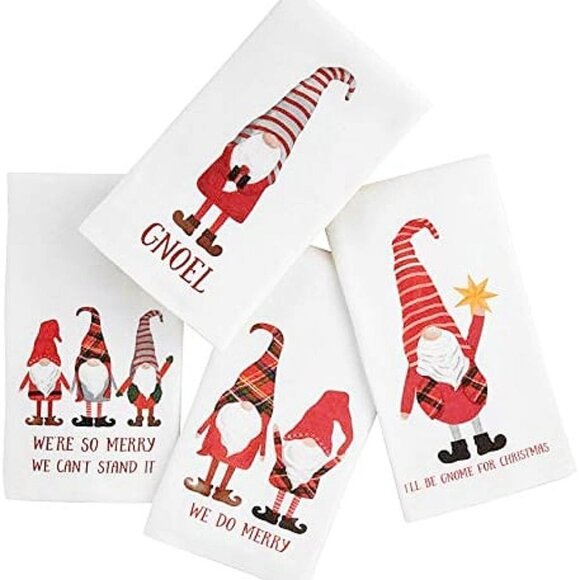 Mud Pie 4 Piece Christmas Gnome Tea Towel Set - Picture 1 of 5